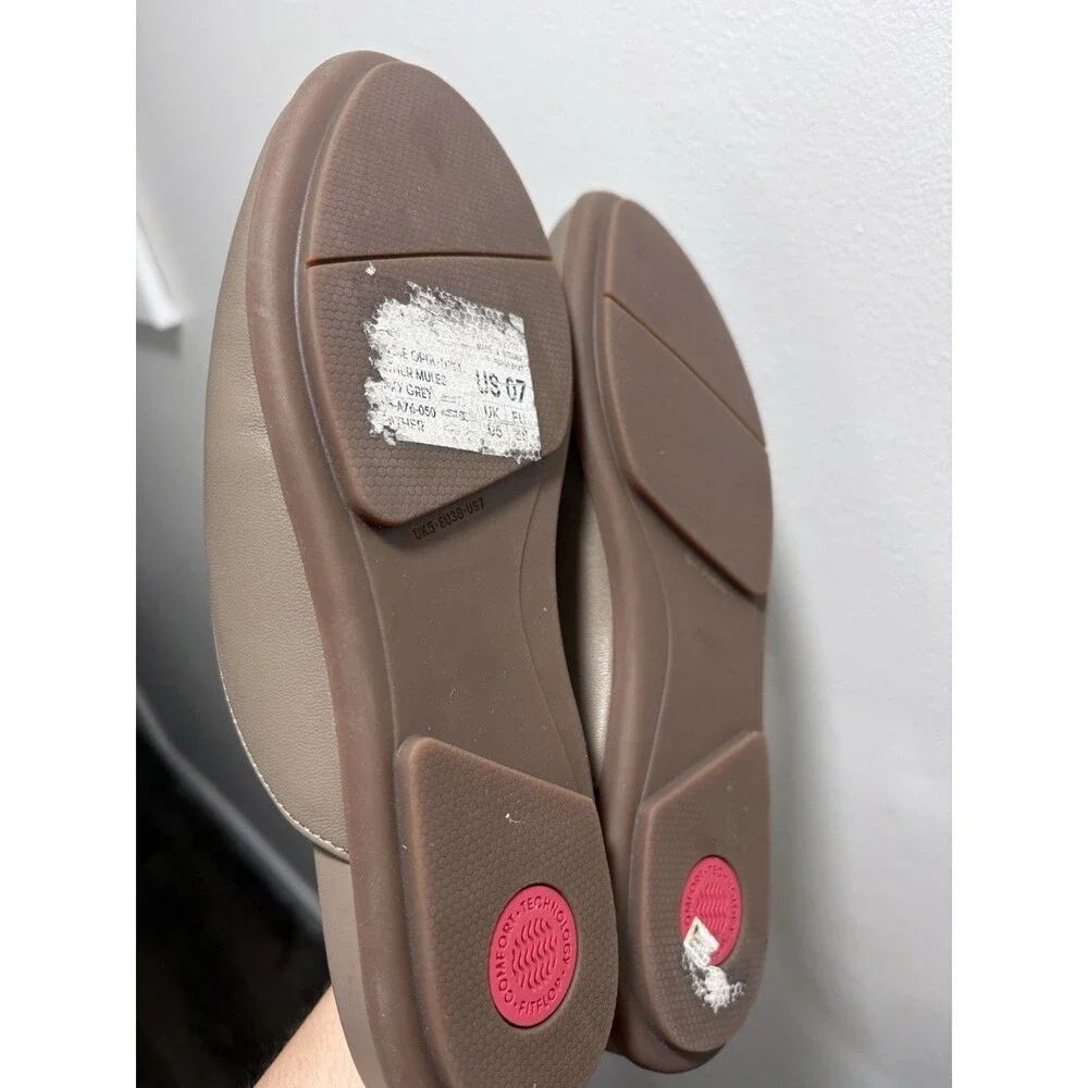 FitFlop Gracie Opul-Trim Leather Mules Minky Grey Size 7 US